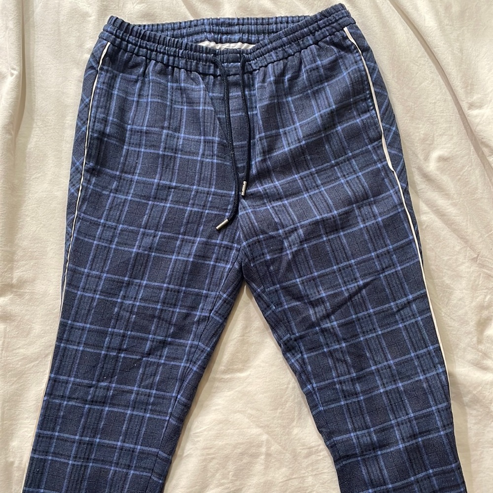 Blue plaid joggers